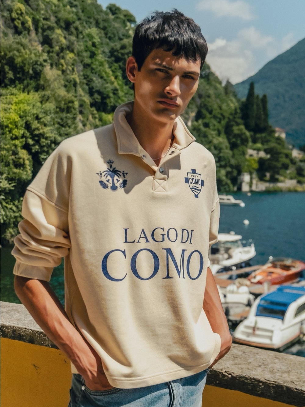 RHUDE FC Como 1907 Oversized Printed Cotton-Piqué Polo Shirt Rugby Size XL White